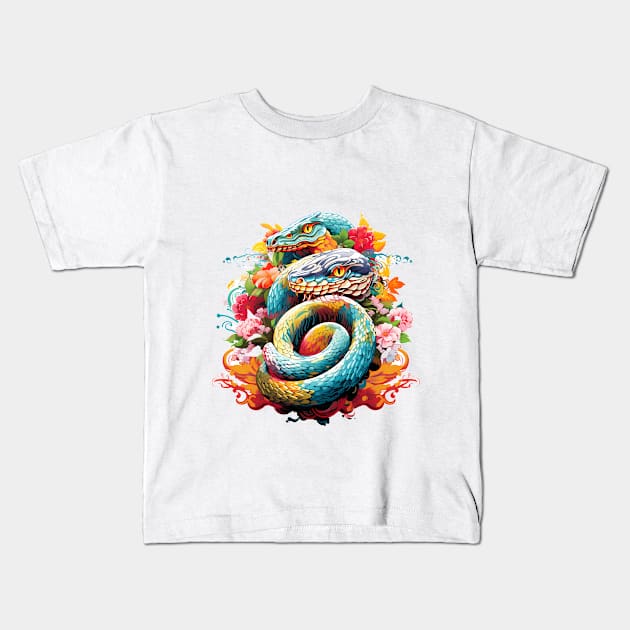 Double headed snakes chinese style Kids T-Shirt by Nosametee